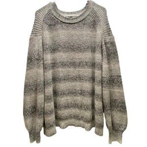 a.n.a. Knit Crewneck Sweater Women's 2X Gray White Multi Stripe Pullover GUC